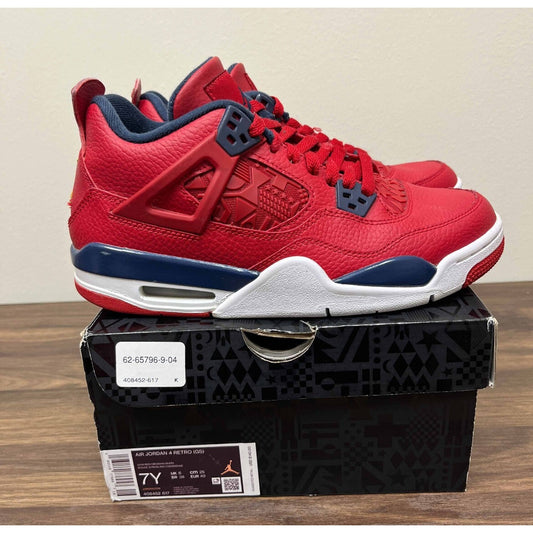 Nike Boys Air Jordan 4 408452-617 Red Basketball Shoes Sneakers Size 7Y
