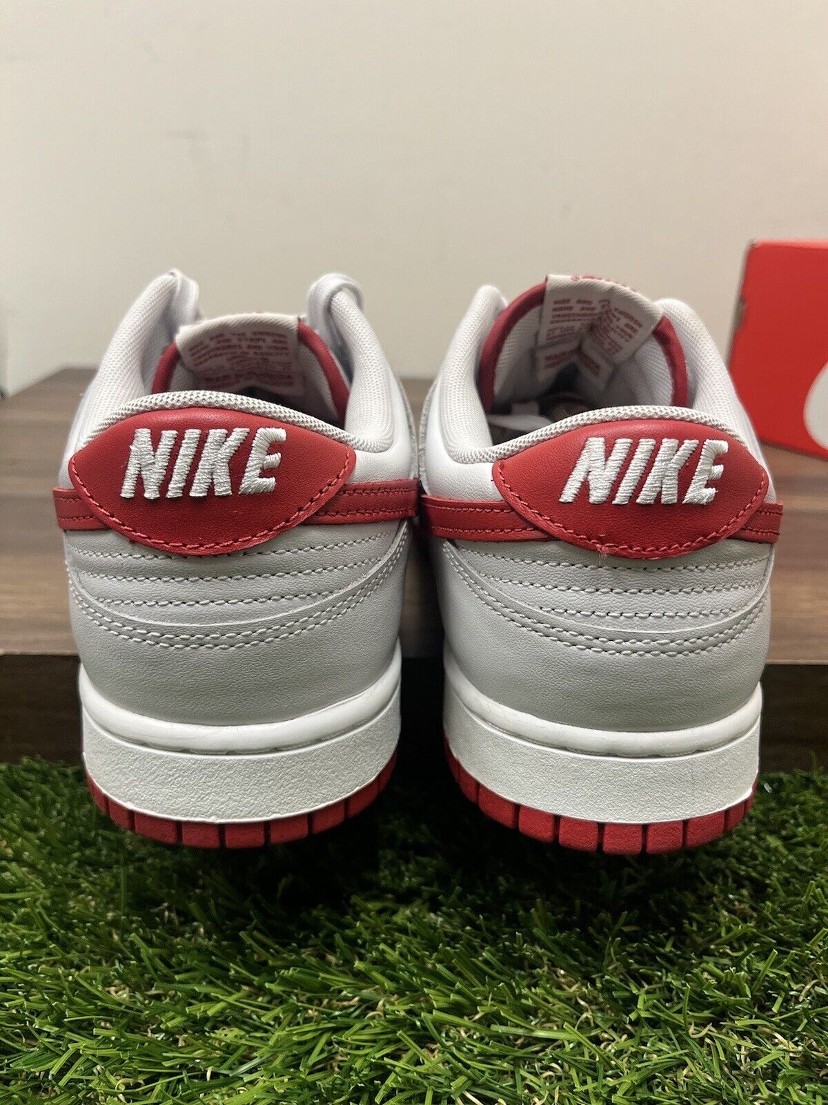 Size 10.5 - Nike Dunk Low Vast Grey Varsity Red