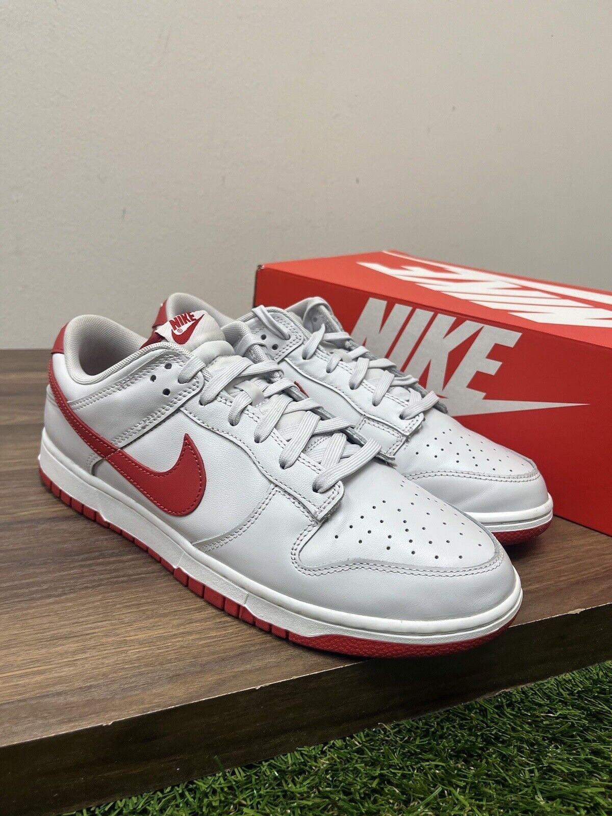 Size 10.5 - Nike Dunk Low Vast Grey Varsity Red