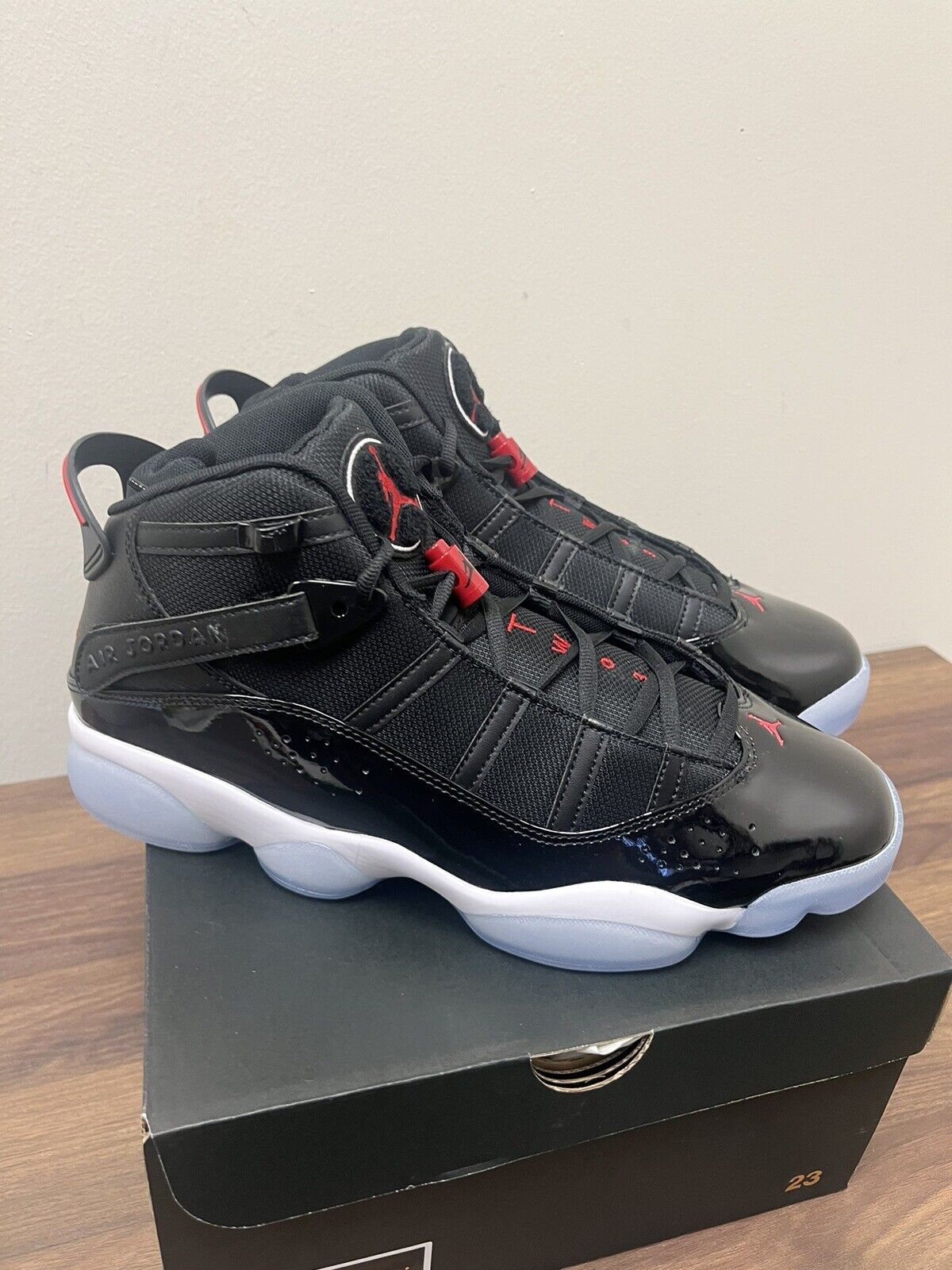 Nike Air Jordan 6 Rings Mens Size 10 Black Gym Red Sneakers 322992-064 Brand New