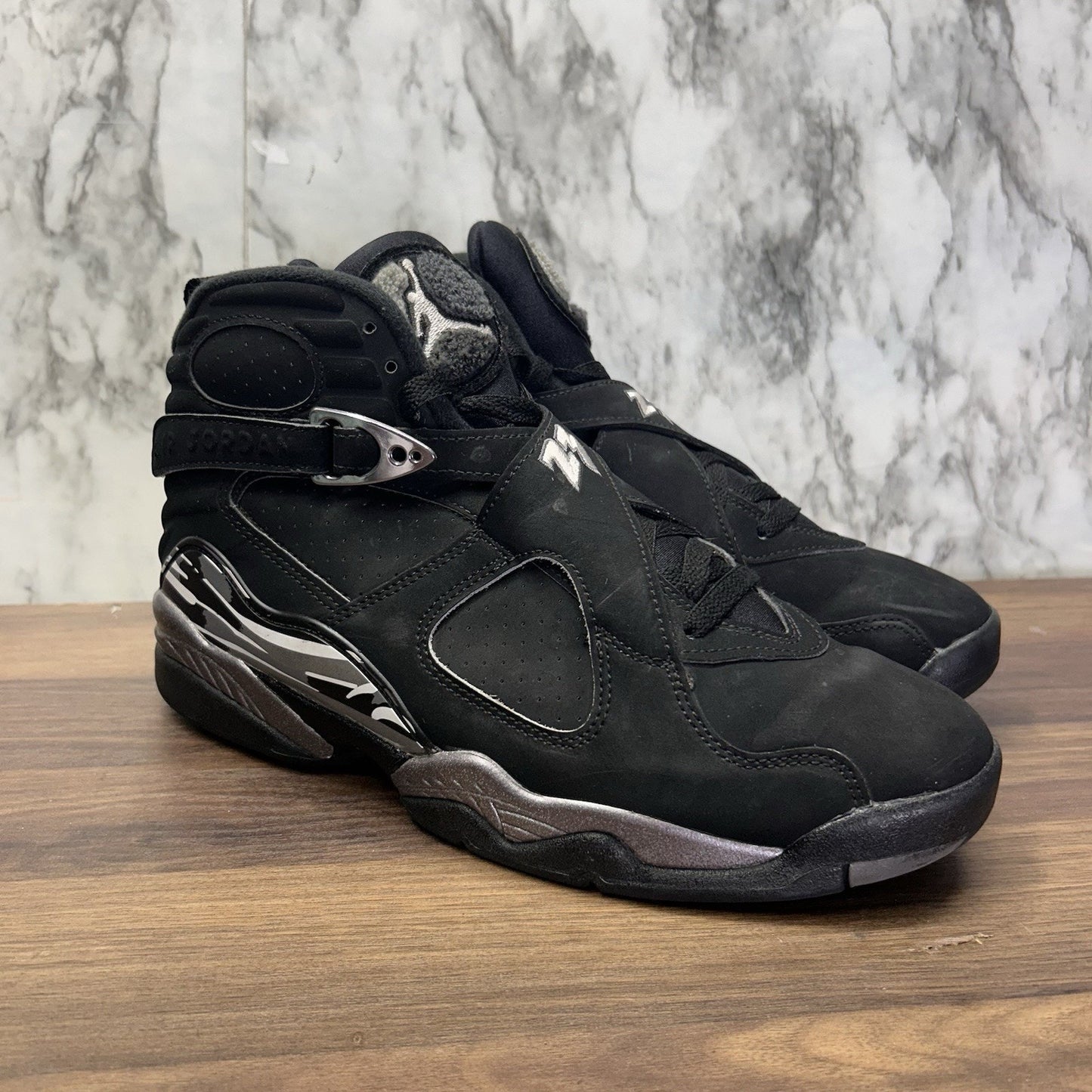 Nike Air Jordan 8 Retro 2015 Chrome Mens Size 9 Black Silver OG 305381-003 preowned