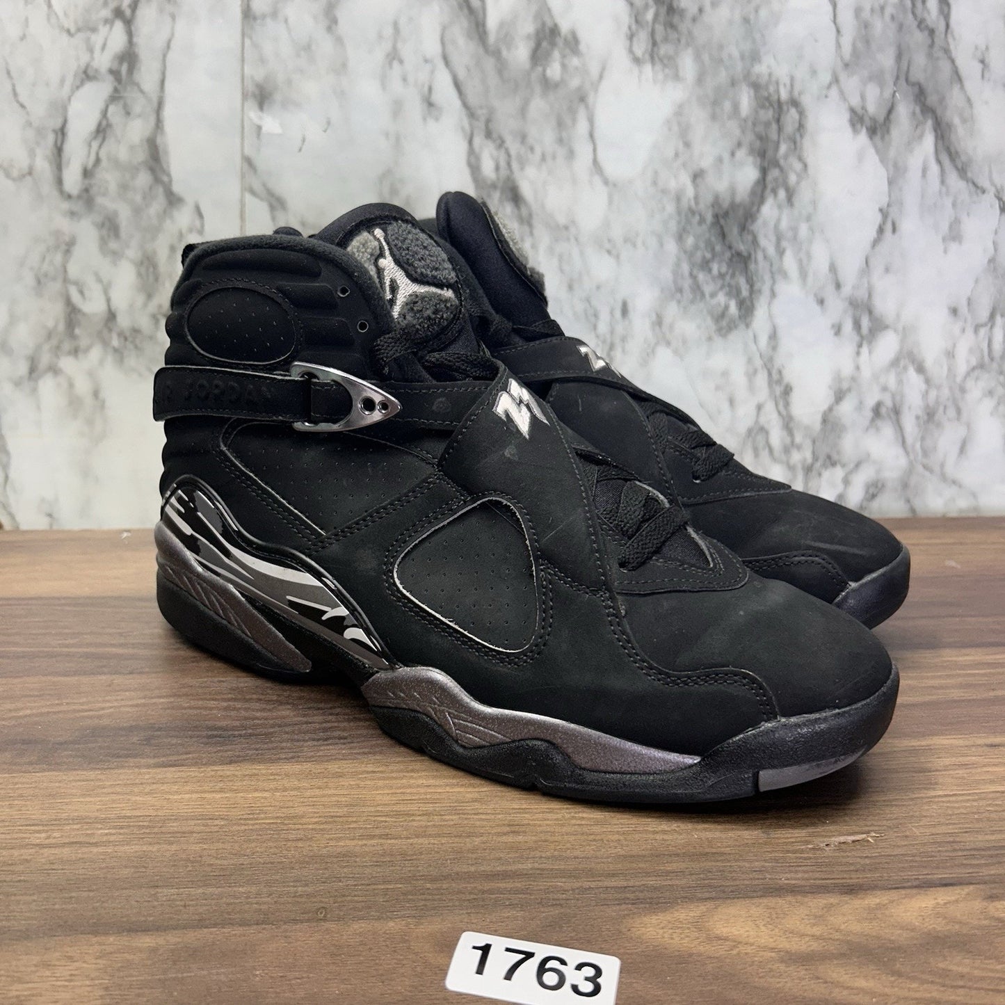 Nike Air Jordan 8 Retro 2015 Chrome Mens Size 9 Black Silver OG 305381-003 preowned